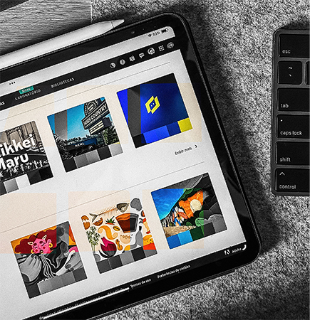 Shows a tablet screen with different color schemes for UI design.